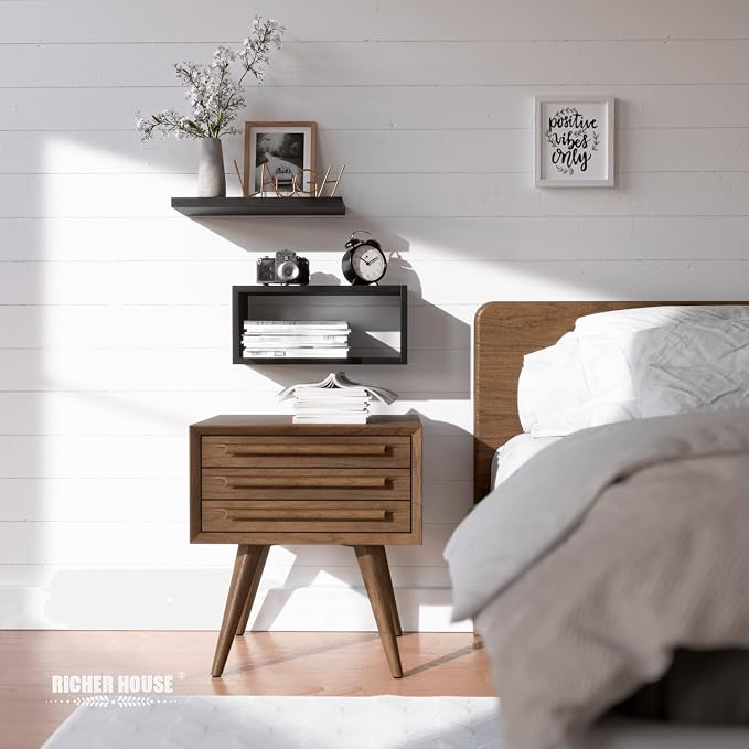 RICHER HOUSE Floating Shelves Bathroom, Black Floating Shelves for Wall, Above Toilet Bathroom Shelves, Wall Mounted Hanging Shelves for Bedroom, Kitchen, Living Room Decor - Black