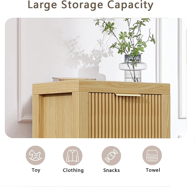 Modern 8-Drawer Solid Wood Dresser with Fluted Front & Gold Handles, Multifunctional Tall Storage Chest, for Hallway, Entryway, Natural X2