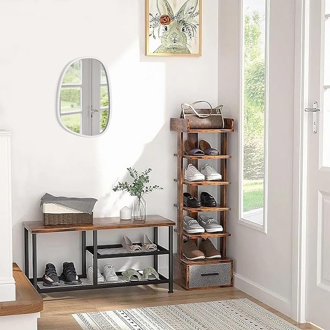 Asymmetrical Hanging Mirrors Irregular Wall Mirror White Wooden Framed Oval Mirrors for Wall Decorative Small Vanity Wall Mounted Mirror for Home Living Room Bedroom Hallway Entryway