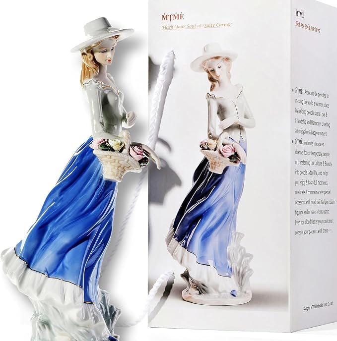 MTME Porcelain Figurine, Lady with Flowers, Memorabilia, Wedding Gifts, Statue Home Decor (Anniversary)