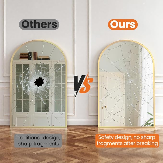 NEWBULIG 26X38 Inch Arched Bathroom Mirror for Wall, Vanity Bathroom Mirrors for Over Sink Tempered Glass, Anti-Rust Arched Metal Framed, Hangs Horizontally or Vertically, Farmhouse Home Decor, Gold