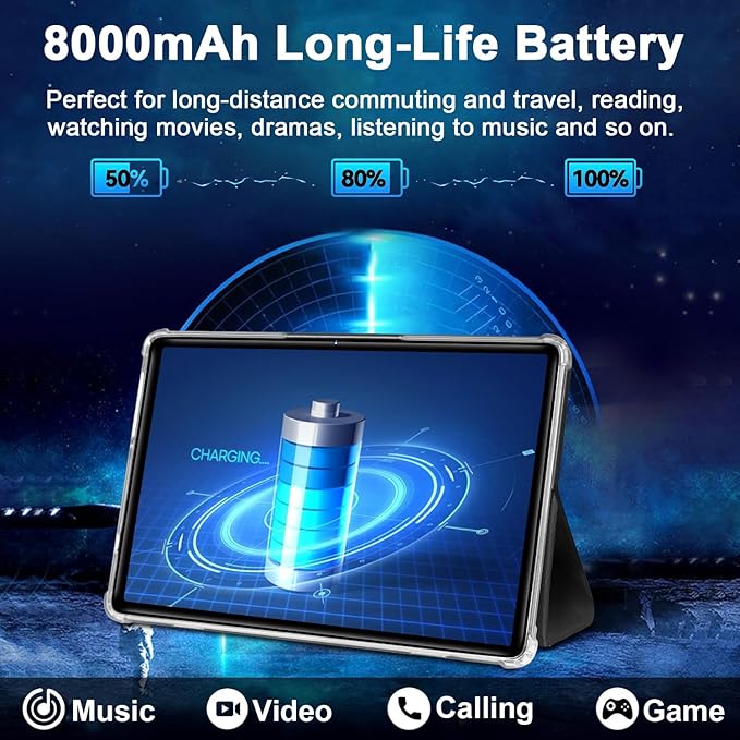 Android 14 Tablet, 2025 Tablets with 10 Inch IPS Incell Screen, 22GB+128GB (1TB Expand), 8000mAh Octa-Core Tablet with Keyboard, Mouse, Case, GPS, BT5.0, Support Widevine L1, Split Screen -Metal Brown