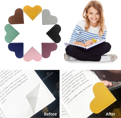 Skiennix 16-Pcs Leather Heart Bookmarks | Cute Handmade Page Markers for Book Lovers & Teachers