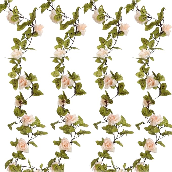 2PCS Artificial Flower,86.6 Inch Fake Rose Vine Hanging Floral Garland,Light Pink Artificial Silk Floral Hanging Ivy for Table Centerpiece Decor,Wedding Arch Ceremony,Outdoor Wall Decor