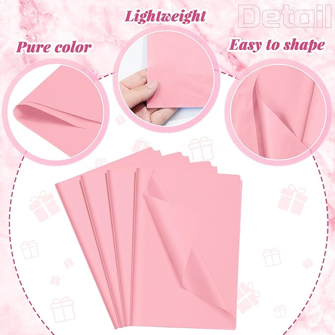 Qilery 500 Sheets Light Pink Tissue Paper Bulk for Gift Bags 20 x 30 Inch Acid Free Packaging Wrapping Decoupage Paper Sheets for Christmas Decoration DIY Crafts, Wedding, Packing Supplies for Moving