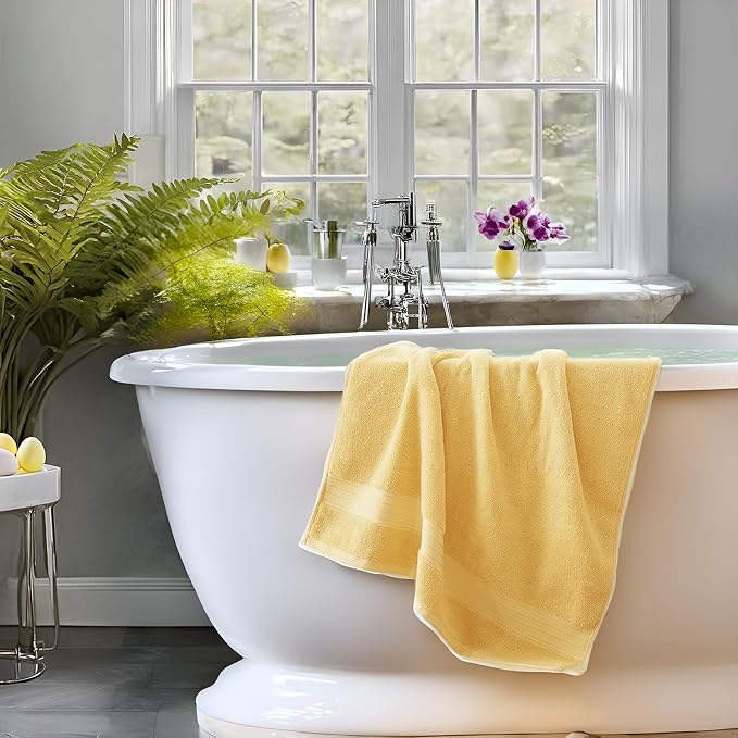COZYART Yellow Luxury Bath Towel Set, Turkish Cotton Hotel Towel Bulk for Bathroom, Thick Bathroom Set of 6 Pcs with 2 Large Bath Towels, 2 Hand Towels, 2 Washcloths, 650 GSM.