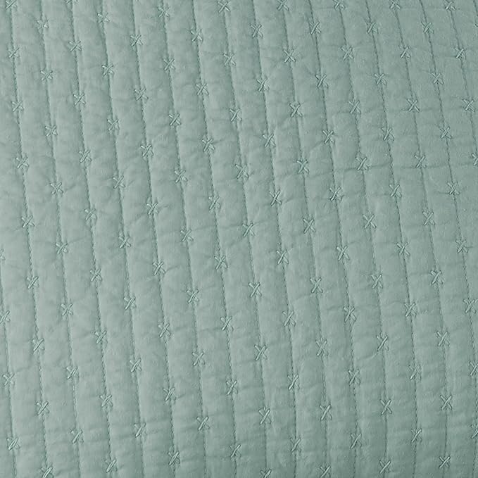 Levtex Home Cross Stitch Reversible King/Cal King Quilt Set (106x92in) with 2 Pillow Shams (36x20in) - Stitch Texture - Blue Haze - Cotton King Size Quilt Bedding Set - Lightweight, Soft, Pre-Washed