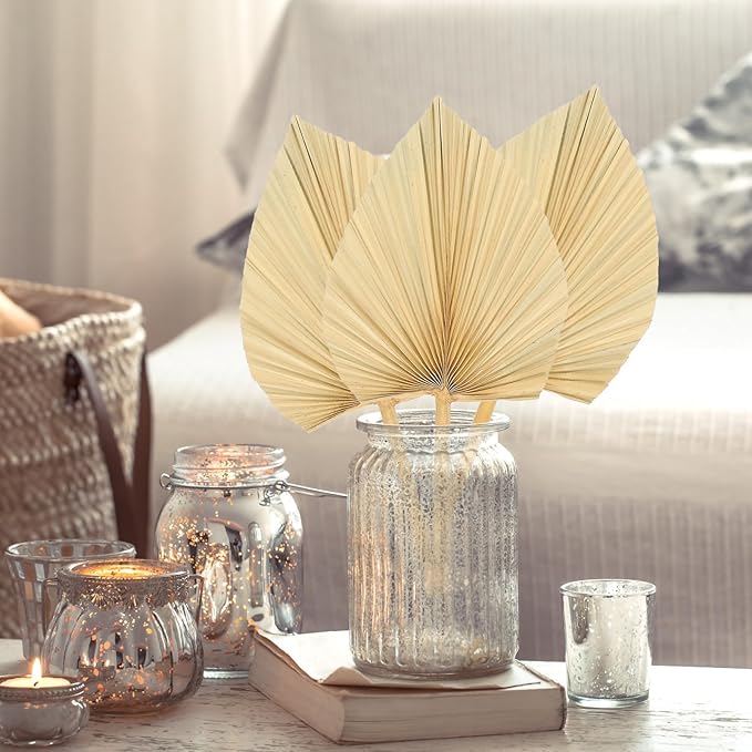 Unomor 3pcs Natural Dried Palm Leaf Decoration for Wedding Layout and Cocktail Party Adornments Premium Handmade Palm Fans for DIY Flower Arrangement Boho Wall Art and Window Display