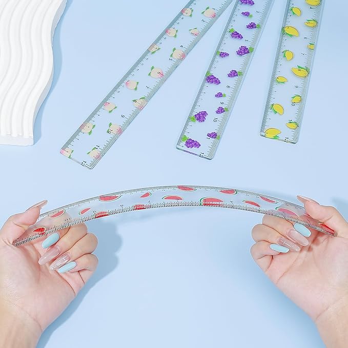 BAYTORY 4Pcs Transparent Acrylic Ruler 12 Inch, Clear Plastic Straight Rulers, Shatterproof Student Stationery Centimeters with Inches, for Classroom Essentials School Supplies (Fruit)