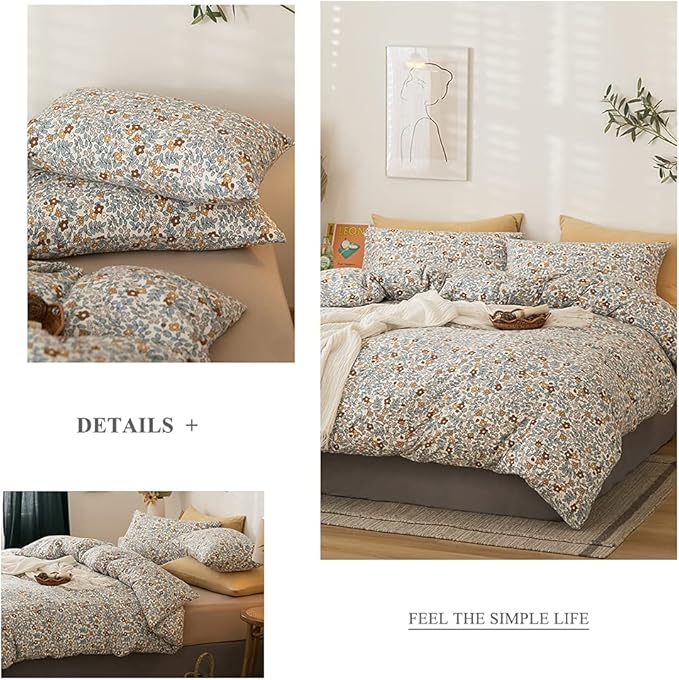 EAVD Vintage Style Garden Botanical Floral Duvet Cover Queen Soft 100% Jersey Knit Cotton Floral Bedding Set for Girls Women with 2 Pillowcases Reversible Comforter Cover with Zipper Closure,Adult