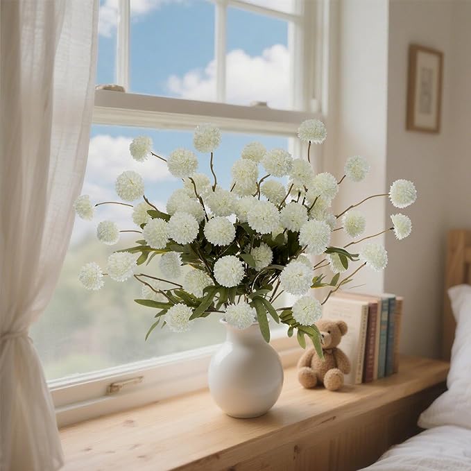 Fake Flowers Artificial Chrysanthemum Faux Mums Faux Flowers for Vase Fall Long Stems Flower Silk Flower for Indoor Home Decoration Kitchen Office Wedding Decoration（20.5In,10PCS,White）No Vase