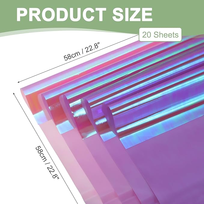 PATIKIL 22.8 x 22.8 Inch Flower Wrapping Paper, 20 Pcs Iridescent Double Sided Plastic Bouquet Packaging Waterproof Florist Supplies DIY Crafts Gift Packaging Box Wedding, Light Purple