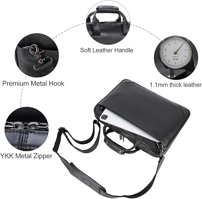 Leather Slim Briefcase for Men 15.6" Laptop Crossbody Messenger Bag Business Work Lawyer Attache Case