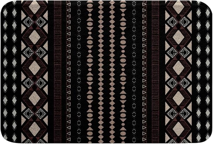 Feelyou Boho Aztec Bath Rugs 16"x24" Western Bohemian Striped Bathroom Rugs Brown Black Bath Mats for Bathroom Women Girls Soft Non Slip West Cowboy Traditional Theme Bathroom Accessoriess