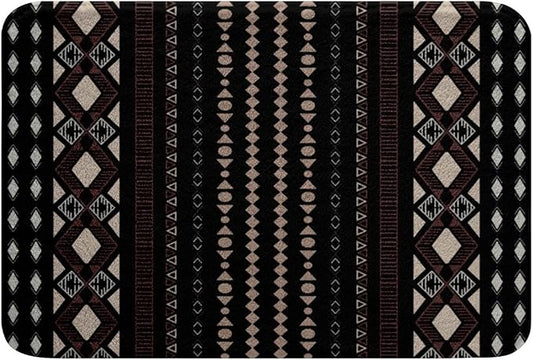 Feelyou Boho Aztec Bath Rugs 16"x24" Western Bohemian Striped Bathroom Rugs Brown Black Bath Mats for Bathroom Women Girls Soft Non Slip West Cowboy Traditional Theme Bathroom Accessoriess