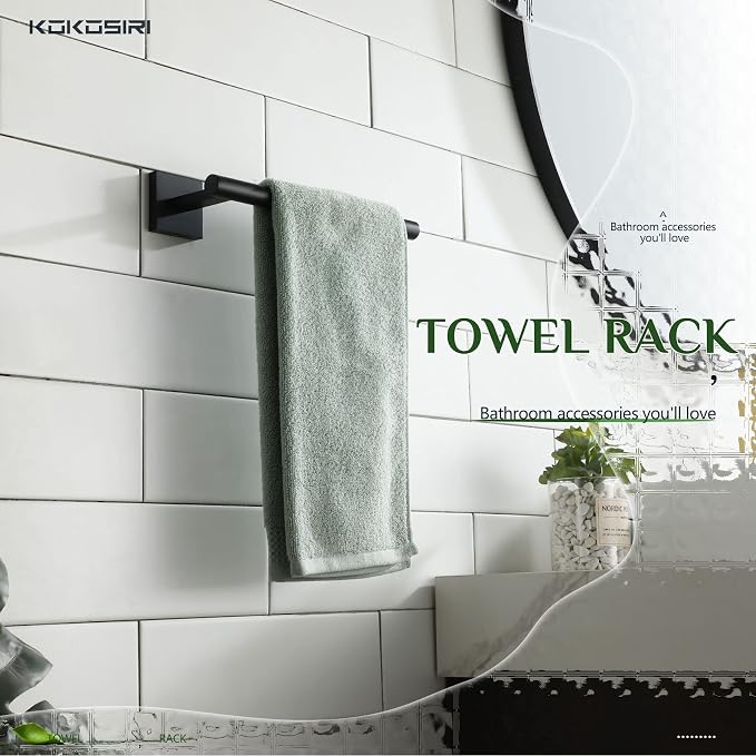 KOKOSIRI Towel Bar Matte Black Bathroom Hardware Hand Towel Rails Wall Mounted Kitchen Toilet Cabinet Paper Holder 2 Pack, Stainless Steel B3008BK-P2