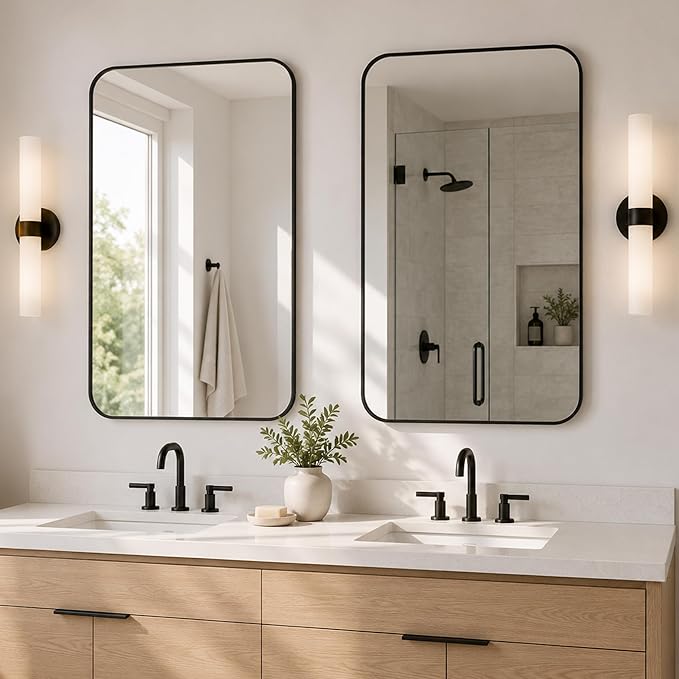 2-Pack 24x36 Inch Matte Black Bathroom Vanity Mirrors | Flush Mount Deep Set Metal Wall Mirror for Over Sink | HD Shatterproof Glass, Rustproof