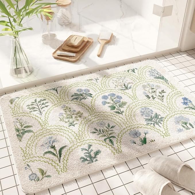 vctops Rectangle Bathroom Rugs, Spring Floral Print Absorbent Microfiber Bath Rugs, Non Slip Quick Dry Bath Mat Runner for Bathroom Floor, Tub and Shower, Home Decor Accessories (Rectangle C,20"x31")
