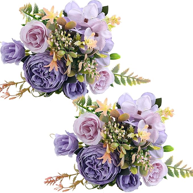 ASTRYAS Artificial Flowers, Peonies Artificial for Decoration Small Silk Flowers Bouquet Artificial Purple Peony for Wedding Party Cake Home Décor (Purple)