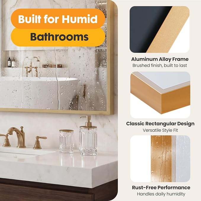Sweetcrispy Bathroom Mirror for Over Sink, 30" x 40" Rectangle Wall Mount Mirrors with Metal Frame, Modern Vanity Mirror with Tempered Glass, for Home Decor, Anti-Rust, Gold