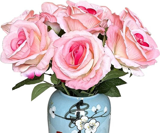 10 Pcs Artificial Rose Bouquets in a Set Faux Flowers with Flannel and Silk-Like Touch Highly Realistic Handmade Ideal for Home Office Wedding Hotel Decorations as Well as Festival Party (Pink)