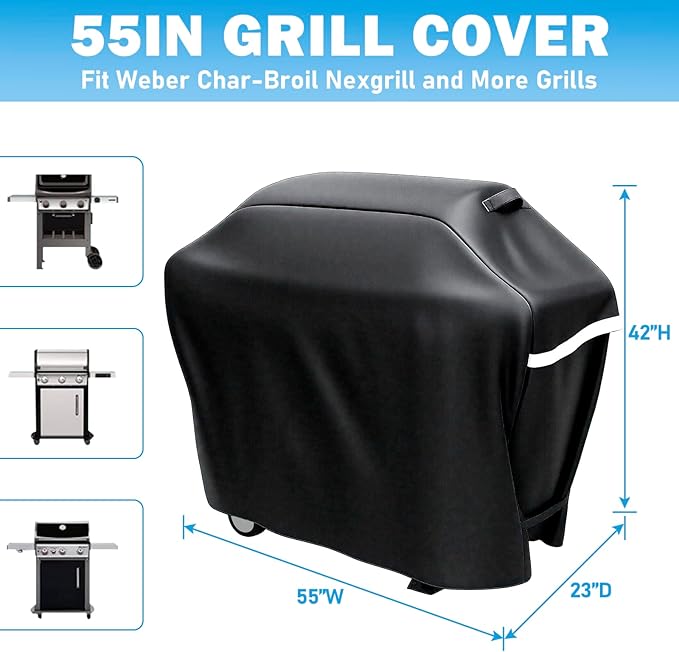 55 Inch Grill Cover-Universal BBQ Gas Cover for Outdoor Gas Grills, fit Charbroil Performance CB1250011P6 Nexgrill Grills 2-4 Burner, for Weber Spirit II 200 & 300, for Dyna-Glo Brinkmann Kenmore