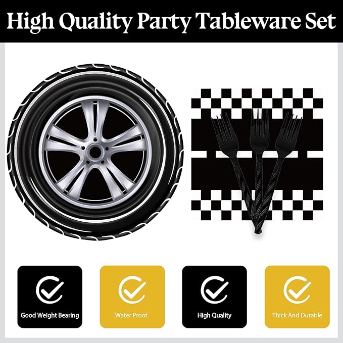 72 Pcs Race Car Paper Plates and Napkins - Disposable Party Plates and Napkins Tableware Set for Boys Birthday or Baby Shower (Race Car)