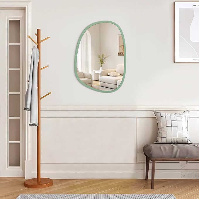 Modern Wood Frame Irregular Oval Mirror - Unique Asymmetrical Artistic Decor for Bedroom, Living Room, Bathroom, Entryway, Hallway - Black, Large