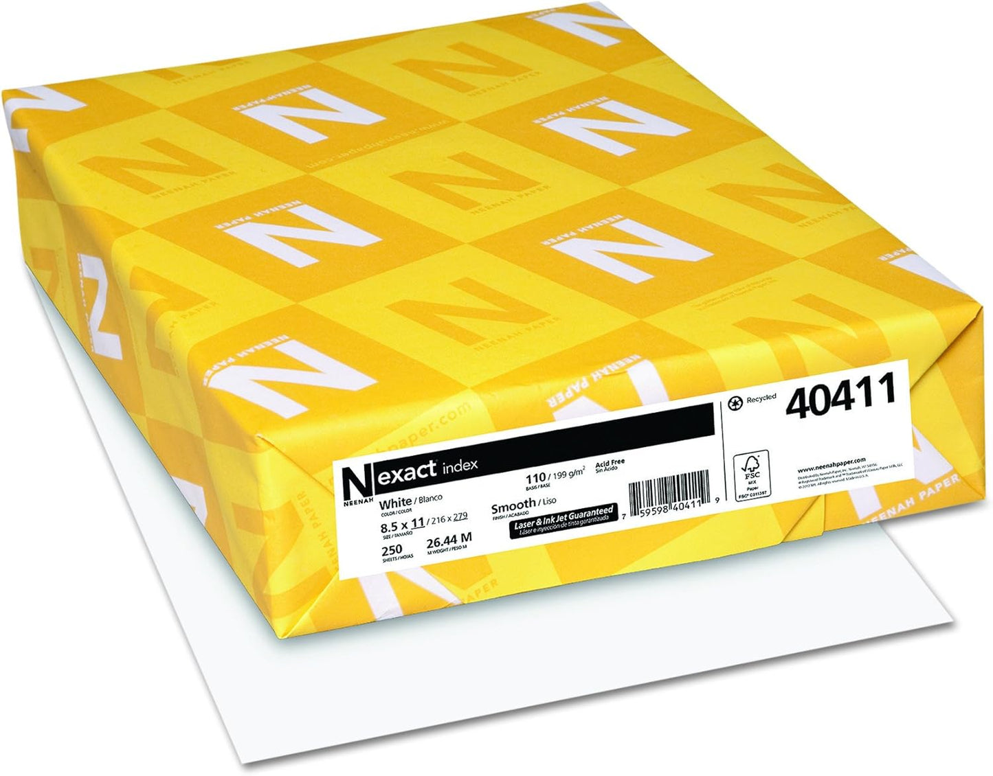 Wausau Paper Index Card Stock - 110 lb, 92 Brightness, White - 250 Sheets Per Pack