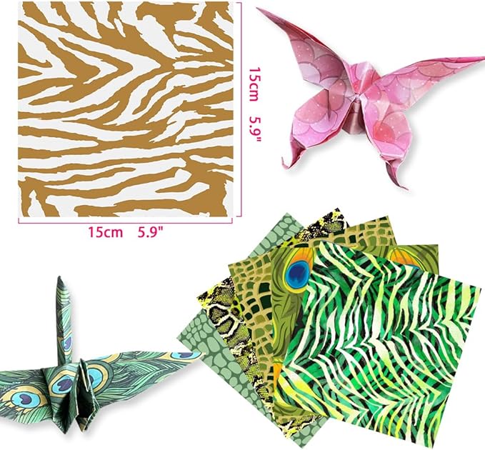 Square Origami Paper 6x6 Double Sided 50 Sheets 50 Colors 70GSM Origami Kit Japanese Chiyo Easy Fold Arts Crafts DIY Handwork Animal Fur