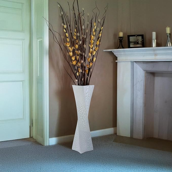 27.5 Inch (Ice Crack White) Tall Floor Vase for Home Decor - Modern Freestanding Vase with Textured Finish, Handmade Design for Pampas Grass, Artificial Flowers, Farmhouse Living Room Corner Décor
