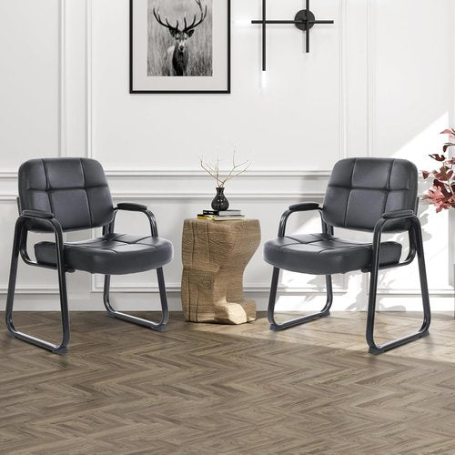 CLATINA Big & Tall Waiting Room Guest Chair Set - 400 lbs Capacity, Leather, Black, Padded Arms