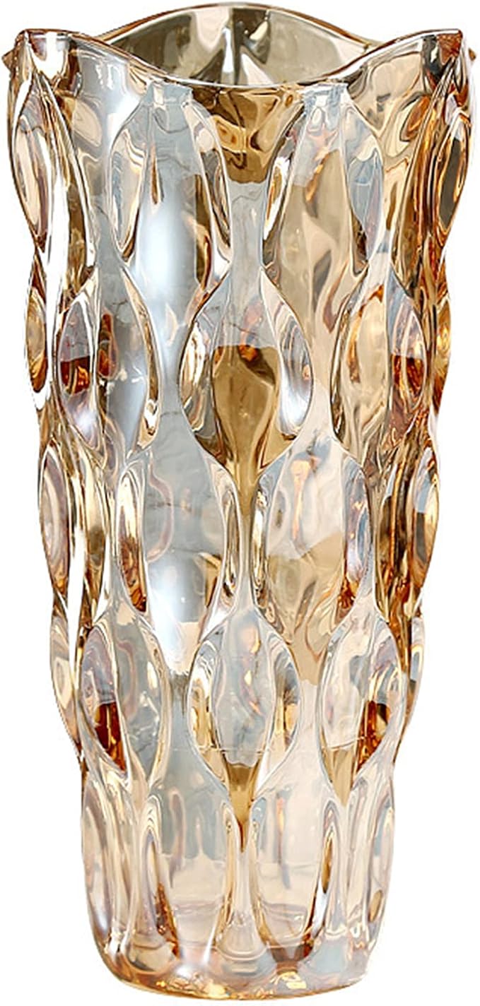 9.5" High Thickened Amber Glass Flower Vase for Home Decor, Dining Wedding Table Office Holiday Party Centerpiece Decoration