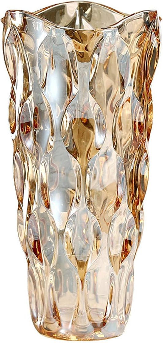 9.5" High Thickened Amber Glass Flower Vase for Home Decor, Dining Wedding Table Office Holiday Party Centerpiece Decoration