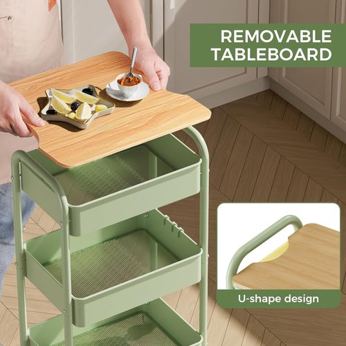 Skiennix 3-Tier Rolling Cart - Sturdy Metal Utility Organizer with Locking Wheels & Hooks | Versatile for Office, Kitchen, Bathroom