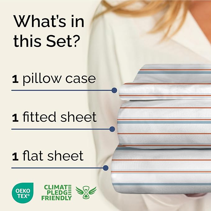 Striped Sheets - Red & Blue Striped Sheets - 1 Flat & 1 Fitted & 1 Pillowcase w/ Deep Pockets – Wrinkle & Fade Free - Ultra-Soft, Breathable & Cooling – Luxury Pinstripe Bedding - Twin XL Size Bed Set