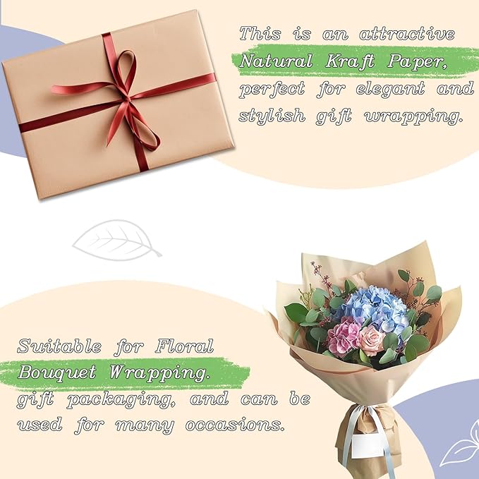 BAIJIALI 36" x 2,400" (200') Kraft Paper Roll for Craft Bulletin Board Paper Art Table Covering Crafting Gift Wrapping Bouquet Packing Parcel (Brown, 36''x200')