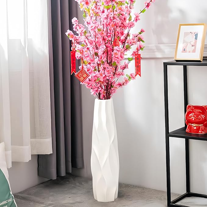 Floor Vase, GDSZJLJ 24 Inches Tall Ceramic White Large Decorative Vases for Modern Home Decor, Living Room, Minimalist Style Flower Vase for Pampas Grass, Flowers, Twigs, Office, Bedroom Décor
