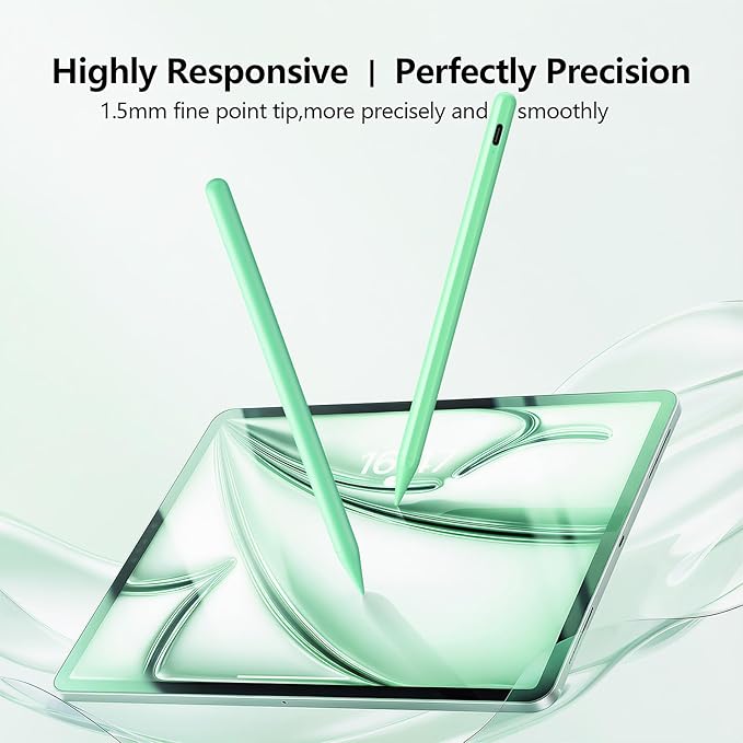 Stylus Pen for iPad 6th-11th Generation-2X Fast Charge Active Pencil Compatible with 2018-2025 Apple iPad Pro 11"/12.9"/M4,iPad Air 3/4/5/M2/M3,iPad mini 5/6 Gen-Green