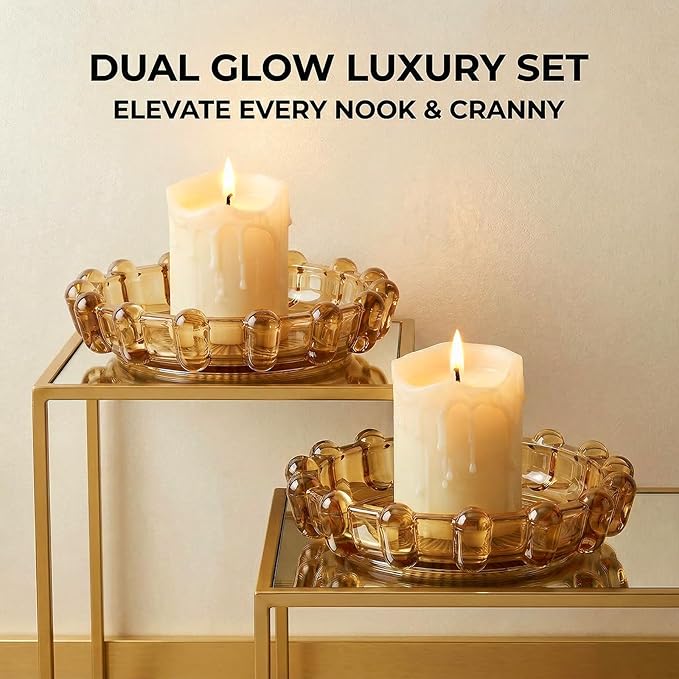 Bubble Smoky Glass Candle Holder – Modern Anthropologie-Inspired Decor Dish for Small Candles & Diffusers | Stylish Tabletop Accent for Home Bar & Cozy Living Spaces (2, Golden (Amber))