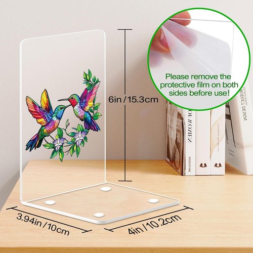 ENCIMART Acrylic Bookends - Clear Decorative Book Ends for Heavy Duty Shelf Organization | 4 Pieces