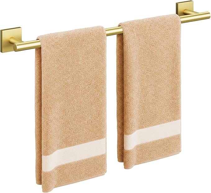 USHOWER Brushed Gold Towel Bar, 24 Inch Towel Racks for Bathroom Wall Mounted, 304 Stainless Steel Towel Holder with Square Base, Modern Home Decor (Total Length 26 Inch)