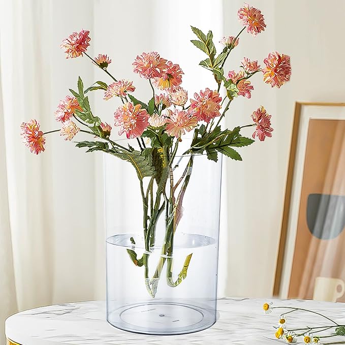 Acrylic Vase for Centerpieces, 7.9" x11.8" Clear Wide Mouth Flower Vase Cylinder Vases Round Plastic Vases for Home, Wedding Party, Decor, Flowers