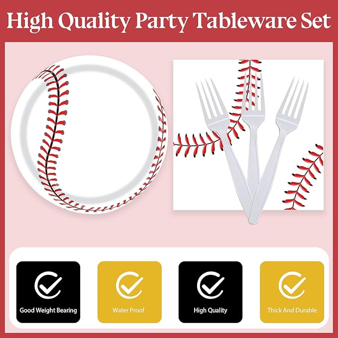 72 Pcs Baseball Paper Plates and Napkins - Disposable Party Plates and Napkins Tableware Set for Sports Theme Birthday Party, Baby Shower - Serves 24