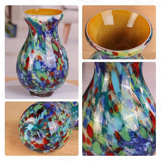 KAMMAK Colored Glass Vase, Beautiful Hand Blown Decorative Vase, Modern Art Vase for Flower Mantle Dining Table Centerpiece, Entryway Living Room Wedding Decoration, FH021