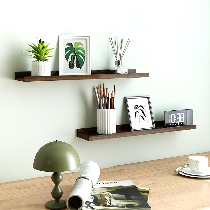 Floating Shelves for Wall Decor, Long Wall Mounted Storage Shelf for Bedroom, Living Room, Bathroom, Kitchen, Nursery, Display Picture Ledge Shelf with Lip Set of 2-24 Inches, Walnut