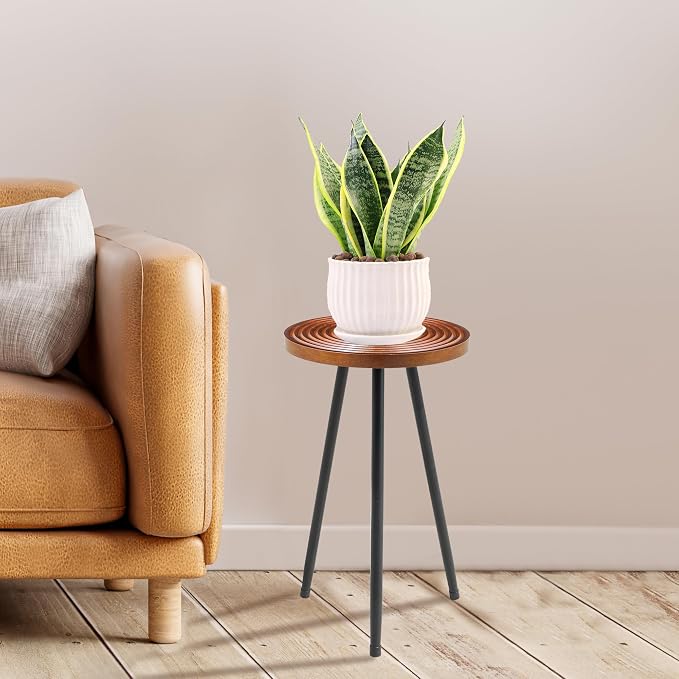 Lawn Social Tall Plant Stand Indoor, 20" Mid Century Modern Plant Table, Wood & Metal Plant Holder for Flower Pots, Round Small Side Table for Living Room Bedroom Balcony Decor, Walnut (11.4"x20")