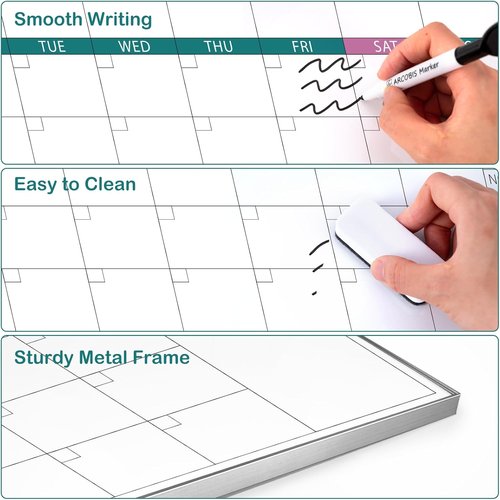 ARCOBIS Magnetic Dry Erase Calendar - 39"x28" Wall Board with Silver Aluminum Frame for Home & Office