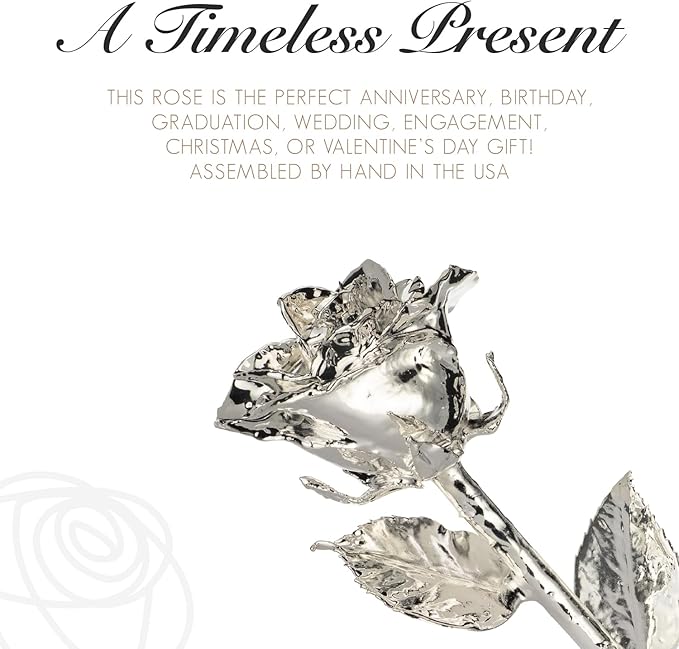 Forever Rose Enchanted Preserved with Real Silver Rose Lasts Forever | Includes Wood Base & Glass Dome | Silver Dipped Rose Assembled by Hand in The USA | Romantic Gifts for Women