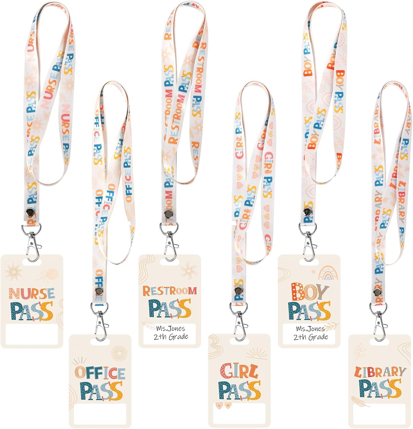 Skiennix Hall Passes - 6 PVC Lanyards for Classrooms | Ideal for School, Library & Office Use